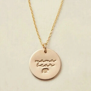 Mama Bear Dainty Gold Disc Charm Pendant Necklace